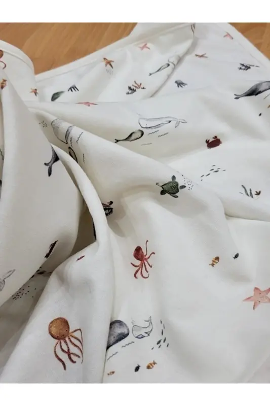 OUTLET Tek katlı Pamuklu Penye Kız erkek Yenidoğan-bebek Kundak Battaniyesi / Okyanus-AÇIK KREM - 4