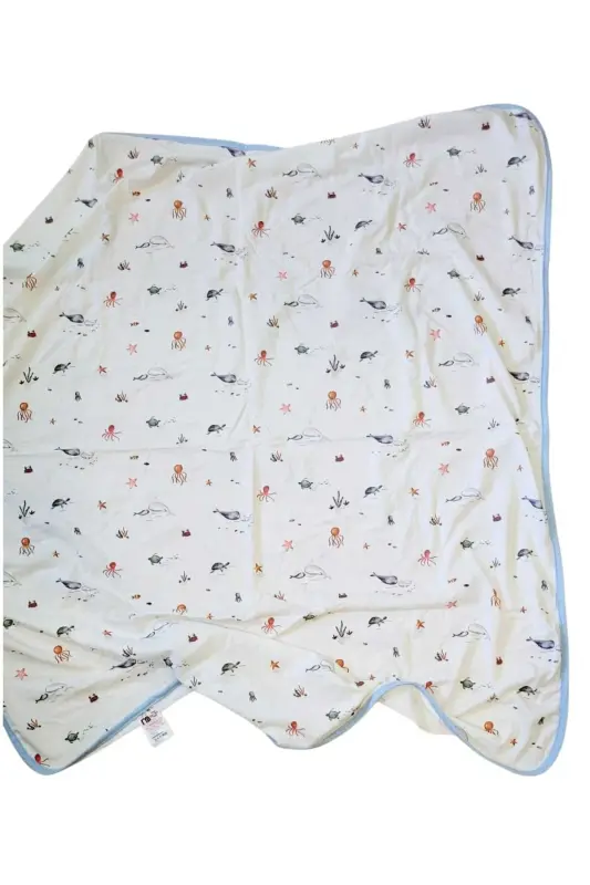 OUTLET Tek katlı Pamuklu Penye Kız erkek Yenidoğan-bebek Kundak Battaniyesi / Okyanus-AÇIK KREM - 5