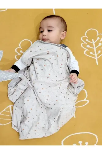OUTLET Tek katlı Pamuklu Penye Kız erkek Yenidoğan-bebek Kundak Battaniyesi/puantiye - GRİ - PAMUK HANIM (1)
