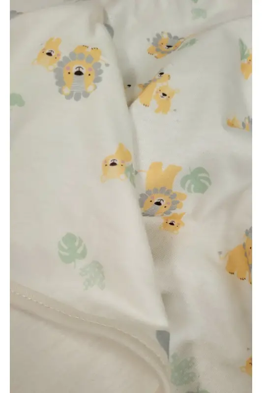 Outlet Ürün Pamuklu Yumuşacık tek Katlı Penye Kız- Erkek Bebek Kundak Battaniyesi /aslan-krem - 3