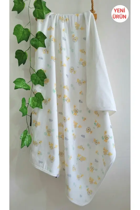 Outlet Ürün Pamuklu Yumuşacık tek Katlı Penye Kız- Erkek Bebek Kundak Battaniyesi /aslan-krem - ALPAR TEKSTIL