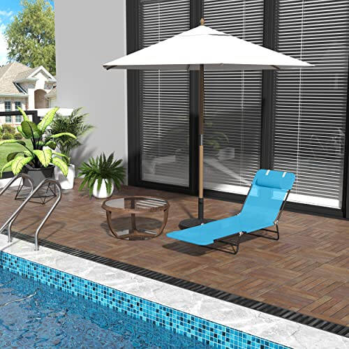 Outsunny Folding Chaise Lounge Chair, Pool Sun Tanning Chair, Outdoor Lounge Chair with Reclining Back, Breathable Mesh Seat, Headrest for Beach, Yard, Patio, Blue - 3