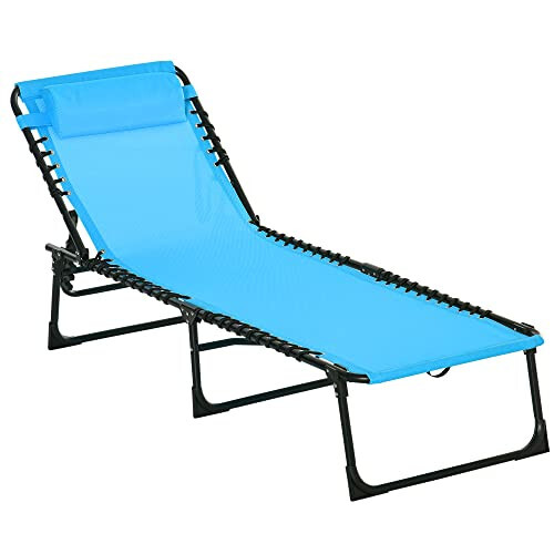 Outsunny Folding Chaise Lounge Pool Chair, Patio Sun Tanning Chair, Outdoor Lounge Chair with 4-Position Reclining Back, Breathable Mesh Seat for Beach, Yard, Patio, Blue - 1