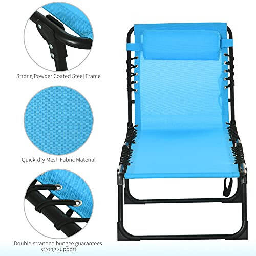 Outsunny Folding Chaise Lounge Pool Chair, Patio Sun Tanning Chair, Outdoor Lounge Chair with 4-Position Reclining Back, Breathable Mesh Seat for Beach, Yard, Patio, Blue - 5