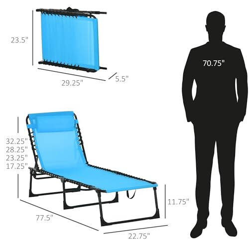 Outsunny Katlanabilir Şezlong Havuz Koltuğu, Bahçe Güneşlenme Koltuğu, 4 Pozisyonlu Yatan Sırtlı Açık Lounge Koltuğu, Plaj, Bahçe, Veranda İçin Nefes Alabilen Ağ Koltuk, Mavi - 3