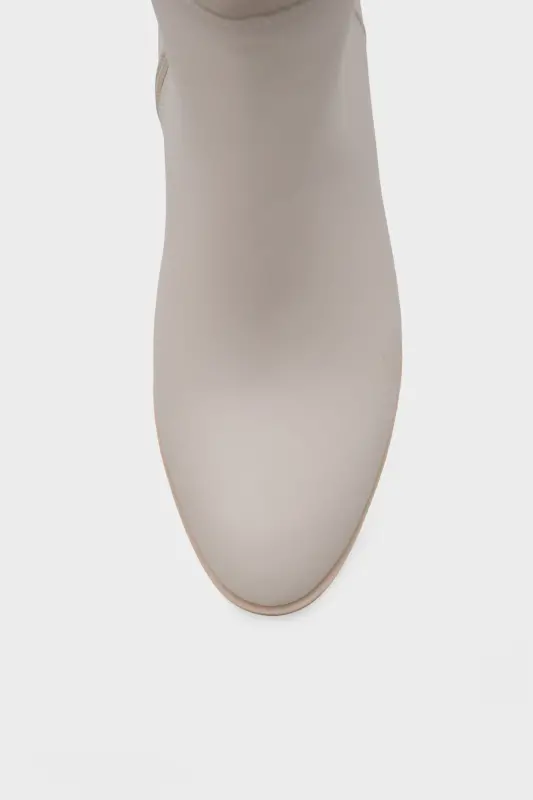 Oval Burunlu Yandan Fermuarlı Ekru Bej Topuklu Kadın Çizme-Ekru Bej - 3