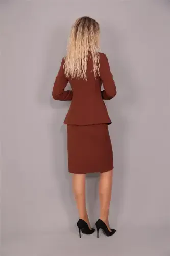Oval Collar Long Jacket & Pencil Skirt Set - Bitter Coffee - Bitter Coffee - ÖNDER ÖZSOY (1)