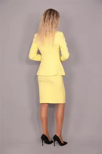 Oval Collar Long Jacket & Pencil Skirt Set - Yellow - ÖNDER ÖZSOY (1)