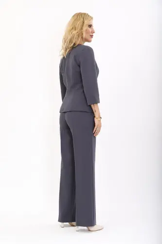 Oval Collar Short Jacket & Wide Leg Pants Suit - Charcoal - ÖNDER ÖZSOY (1)