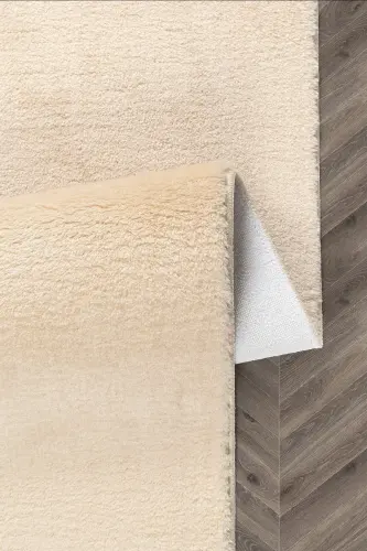 Oval Comfort Overlock Plush Carpet Beige-Fringe-free Beige - 3