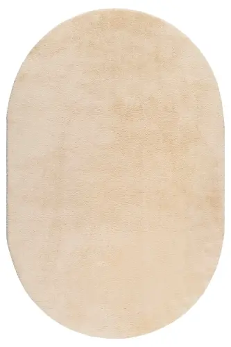 Oval Comfort Overlock Plush Carpet Beige-Fringe-free Beige - 5