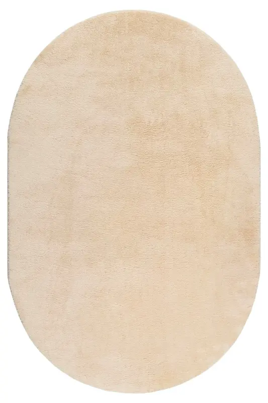 Oval Comfort Overlock Plush Carpet Beige-Fringe-free Beige - 5
