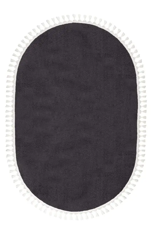 Oval Comfort Pompon Fringed Plush Rug Anthracite-Fringed Oval Anthracite - 3
