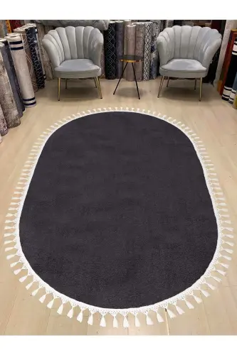 Oval Comfort Ponpon Sochli Peluş Gilam Antratsit-Sochli Oval Antratsit 