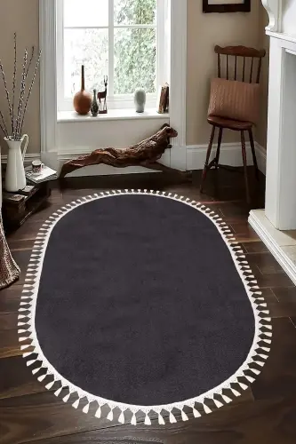 Oval Comfort Ponpon Sochli Peluş Gilam Antratsit-Sochli Oval Antratsit - VALERY HOME (1)