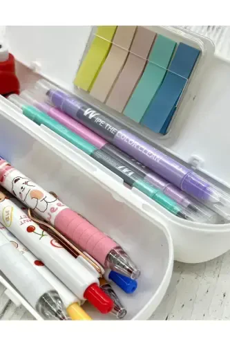 Oval Hardcover White Pencil Box / Bag / Organizer-WHITE - 3