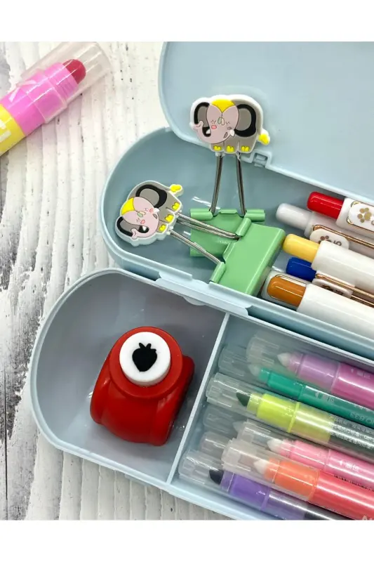 Oval Sert Kapaklı Mavi Kalem Kutu / Çanta / Pencil Box / Düzenleyici-MAVİ - 5
