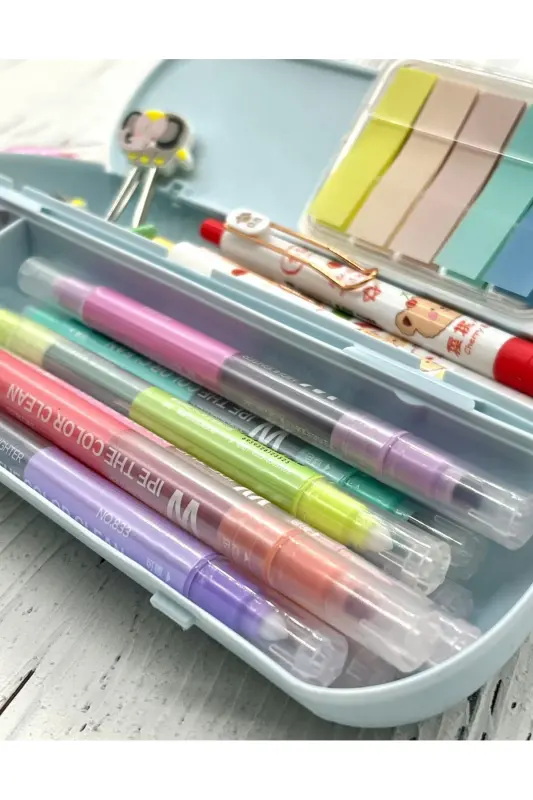 Oval Sert Kapaklı Mavi Kalem Kutu / Çanta / Pencil Box / Düzenleyici-MAVİ - 6