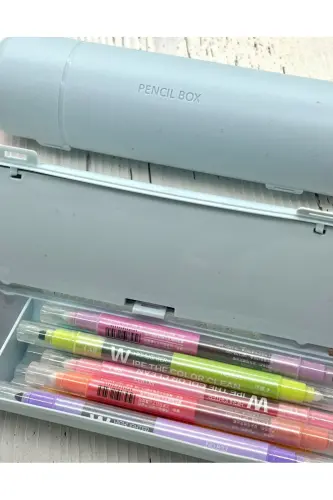 Oval Sert Kapaklı Mavi Kalem Kutu / Çanta / Pencil Box / Düzenleyici-MAVİ - 8