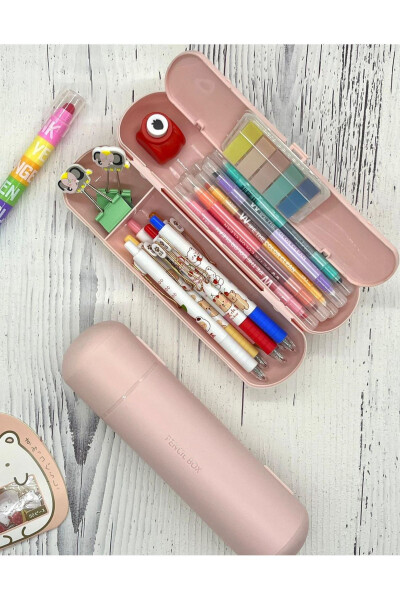 Oval Sert Kapaklı Pembe Kalem Kutu / Çanta / Pencil Box / Düzenleyici - 7