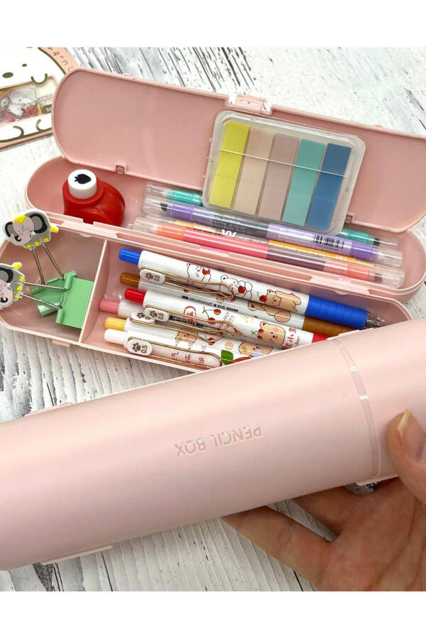 Oval Sert Kapaklı Pembe Kalem Kutu / Çanta / Pencil Box / Düzenleyici - 8