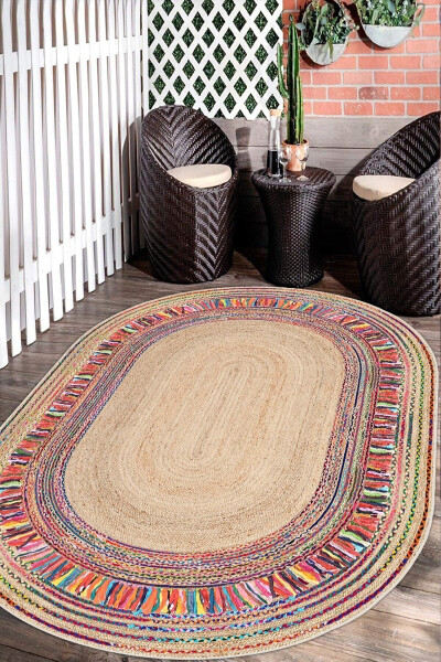 Oval Wicker Pattern Digital Print Washable Non-Slip Base Living Room Kitchen Balcony Rug Runner - 2