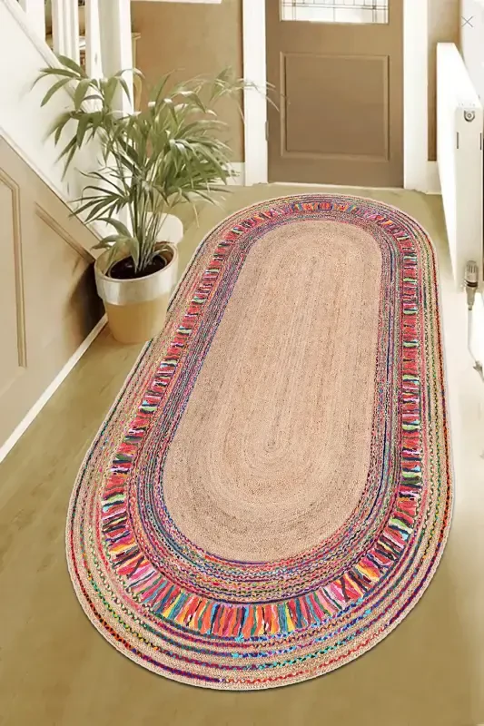 Oval Wicker Pattern Digital Print Washable Non-Slip Base Living Room Kitchen Balcony Rug Runner - 6