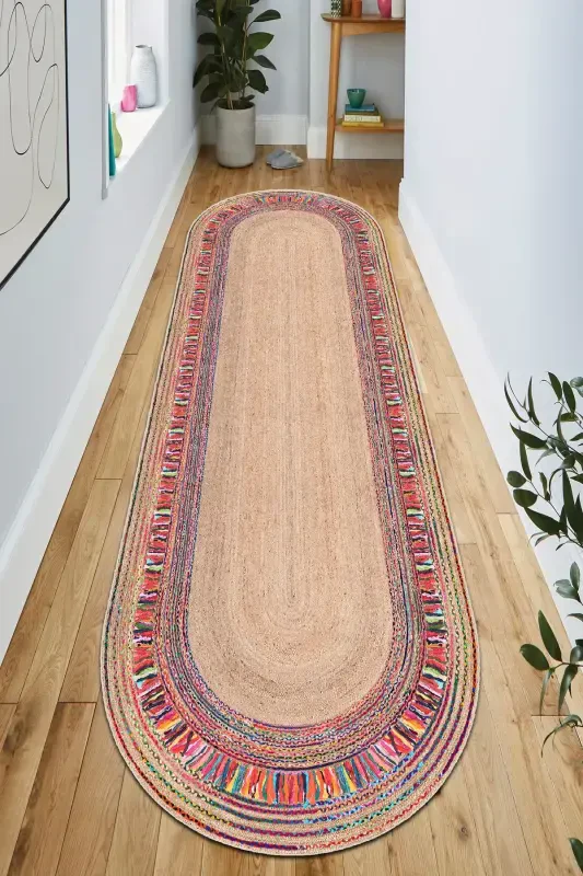 Oval Wicker Pattern Digital Print Washable Non-Slip Base Living Room Kitchen Balcony Rug Runner - 8