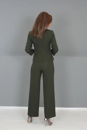Oval Yaka Kısa Ceket & Bol Paça Pantolon Takım-haki - Haki - 5