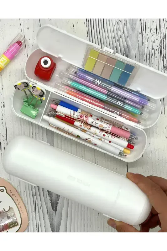 Овальный Жесткий Белый Пенал / Сумка / Pencil Box / Органайзер-БЕЛЫЙ - 1