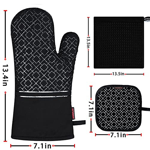 Oven Mitts and Pot Holders Set 6pcs, Kitchen Oven Glove,High Heat Resistant 550 Degree Extra Long Oven Mitts and Potholder with Non-Slip Silicone Surface for Cooking Baking Grilling... - 1