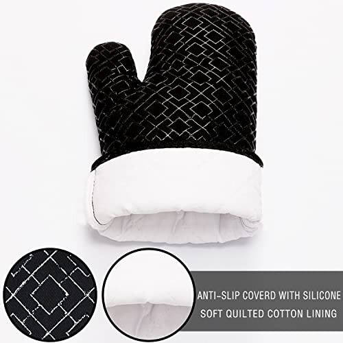 Oven Mitts and Pot Holders Set 6pcs, Kitchen Oven Glove,High Heat Resistant 550 Degree Extra Long Oven Mitts and Potholder with Non-Slip Silicone Surface for Cooking Baking Grilling... - 2