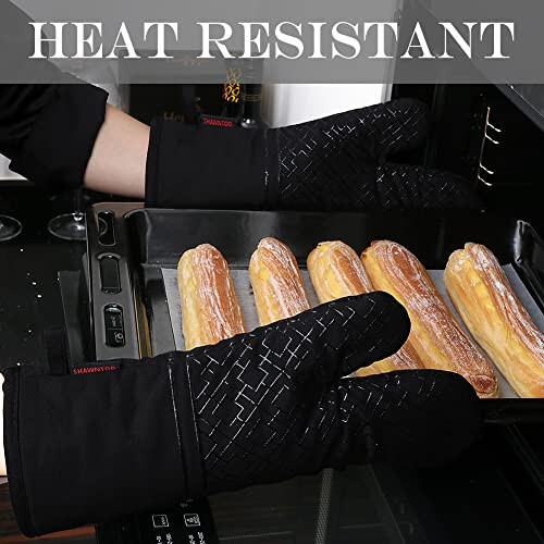 Oven Mitts and Pot Holders Set 6pcs, Kitchen Oven Glove,High Heat Resistant 550 Degree Extra Long Oven Mitts and Potholder with Non-Slip Silicone Surface for Cooking Baking Grilling... - 4