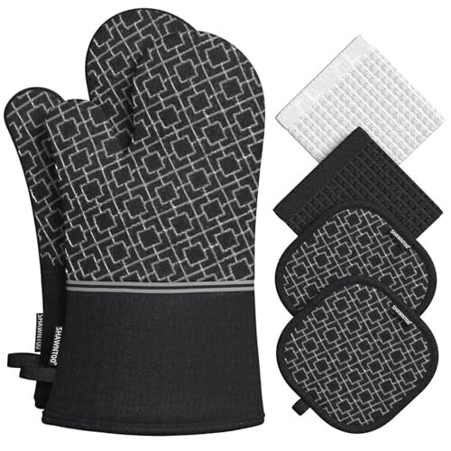 Oven Mitts and Pot Holders Set 6pcs, Kitchen Oven Glove,High Heat Resistant 550 Degree Extra Long Oven Mitts and Potholder with Non-Slip Silicone Surface for Cooking Baking Grilling... - 1
