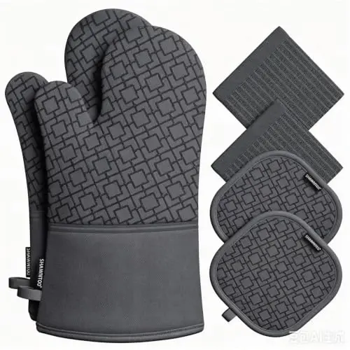 Oven Mitts and Pot Holders Sets 6pcs, Kitchen Oven Glove,High Heat Resistant 550 Degree Extra Long Oven Mitts and Potholders with Non-Slip Silicone Surface for Home Essentials (Graphite Gray) - 1