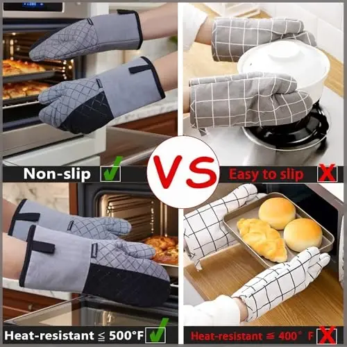 Oven Mitts and Pot Holders Sets 6pcs, Kitchen Oven Glove,High Heat Resistant 550 Degree Extra Long Oven Mitts and Potholders with Non-Slip Silicone Surface for Home Essentials (Grey) (Charcoal Grey) - 4