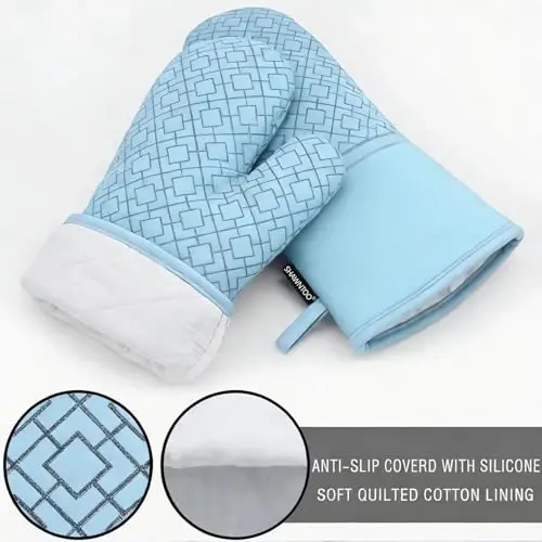 Oven Mitts and Pot Holders Sets 6pcs, Kitchen Oven Glove,High Heat Resistant 550 Degree Extra Long Oven Mitts and Potholders with Non-Slip Silicone Surface for Home Essentials (Grey) (Fog Blue) - SHAWNTOO (1)