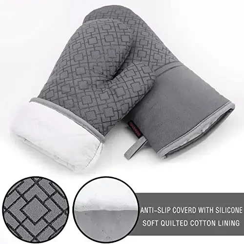 Oven Mitts and Pot Holders Sets 6pcs, Kitchen Oven Glove,High Heat Resistant 550 Degree Extra Long Oven Mitts and Potholders with Non-Slip Silicone Surface for Home Essentials (Grey) (Gray) - 3