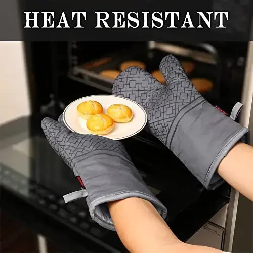 Oven Mitts and Pot Holders Sets 6pcs, Kitchen Oven Glove,High Heat Resistant 550 Degree Extra Long Oven Mitts and Potholders with Non-Slip Silicone Surface for Home Essentials (Grey) (Gray) - 5