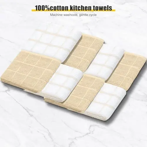 Oven Mitts Kitchen Towels Dishcloths with Pot Holders Sets 12PCS, Dish Towels Sets, Oven Gloves Pot Pads Heat Resistant 500 Degrees with Non-Slip Silicone Surface for Cooking Baking Grilling-Beige - 3