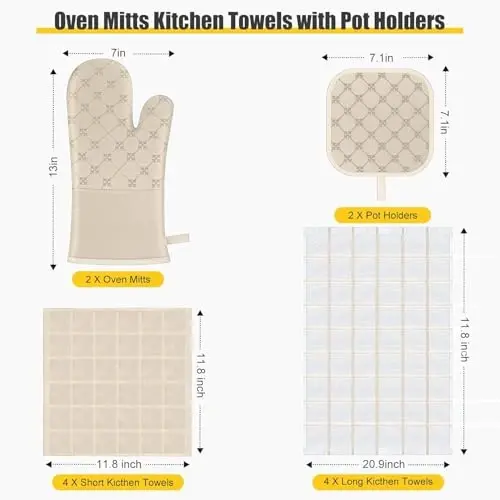 Oven Mitts Kitchen Towels Dishcloths with Pot Holders Sets 12PCS, Dish Towels Sets, Oven Gloves Pot Pads Heat Resistant 500 Degrees with Non-Slip Silicone Surface for Cooking Baking Grilling-Milkshake - 2
