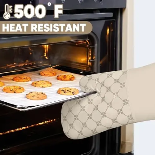 Oven Mitts Kitchen Towels Dishcloths with Pot Holders Sets 12PCS, Dish Towels Sets, Oven Gloves Pot Pads Heat Resistant 500 Degrees with Non-Slip Silicone Surface for Cooking Baking Grilling-Milkshake - 3