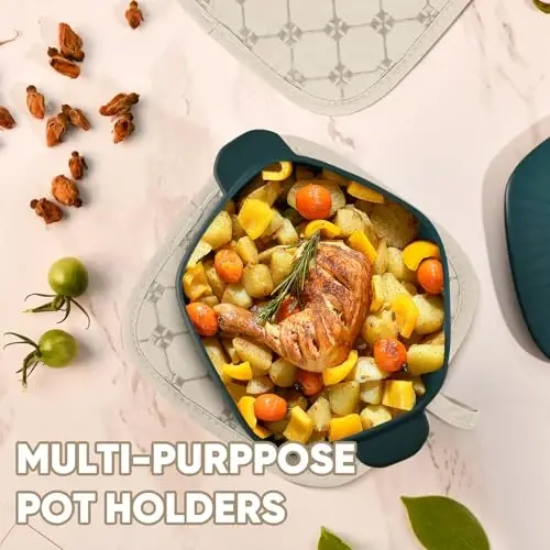 Oven Mitts Kitchen Towels Dishcloths with Pot Holders Sets 12PCS, Dish Towels Sets, Oven Gloves Pot Pads Heat Resistant 500 Degrees with Non-Slip Silicone Surface for Cooking Baking Grilling-Milkshake - 4