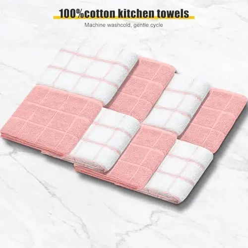 Oven Mitts Kitchen Towels Dishcloths with Pot Holders Sets 12PCS, Dish Towels Sets, Oven Gloves Pot Pads Heat Resistant 500 Degrees with Non-Slip Silicone Surface for Cooking Baking Grilling-Pink - 3