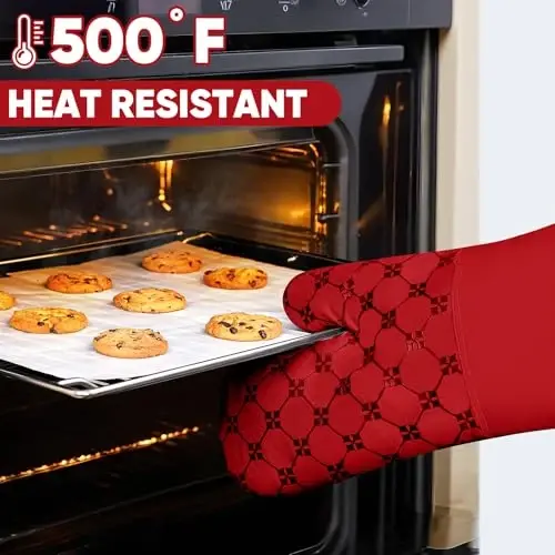 Oven Mitts Kitchen Towels Dishcloths with Pot Holders Sets 12PCS, Dish Towels Sets, Oven Gloves Pot Pads Heat Resistant 500 Degrees with Non-Slip Silicone Surface for Cooking Baking Grilling Red - 4