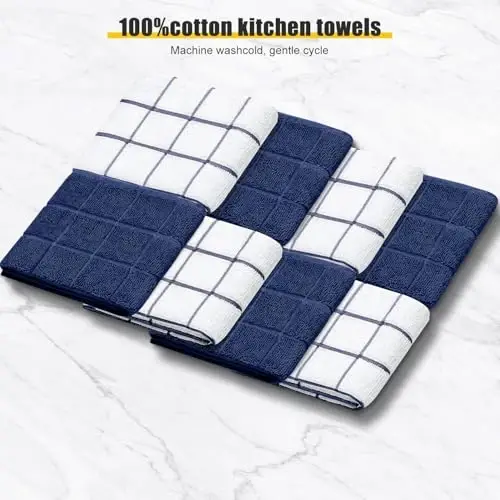 Oven Mitts Kitchen Towels Dishcloths with Pot Holders Sets 12PCS,Dish Towels Sets,Oven Gloves Pot Pads Heat Resistant 500 Degrees with Non-Slip Silicone Surface for Cooking Baking Grilling-Marine Blue - 3