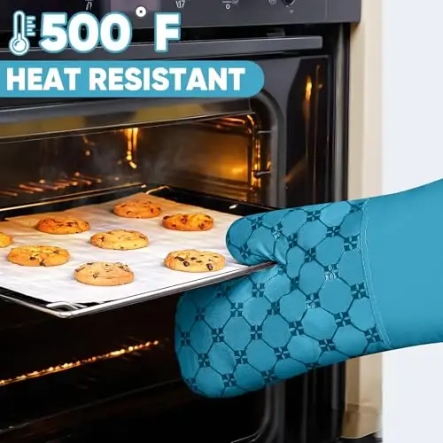 Oven Mitts Oshxona Sochiqlari Idish Sochiqlari Pech Tutqichlari 12 dona, Idish Sochiqlari To'plami, Pech Qo'lqoplari Qozon Tagliklari Issiqlikka Chidamli 500 Daraja Sirpanmaydigan Silikon Yuzasi bilan Pishirish Panjarasi uchun (Moviy) - 3