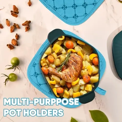 Oven Mitts Oshxona Sochiqlari Idish Sochiqlari Pech Tutqichlari 12 dona, Idish Sochiqlari To'plami, Pech Qo'lqoplari Qozon Tagliklari Issiqlikka Chidamli 500 Daraja Sirpanmaydigan Silikon Yuzasi bilan Pishirish Panjarasi uchun (Moviy) - 4