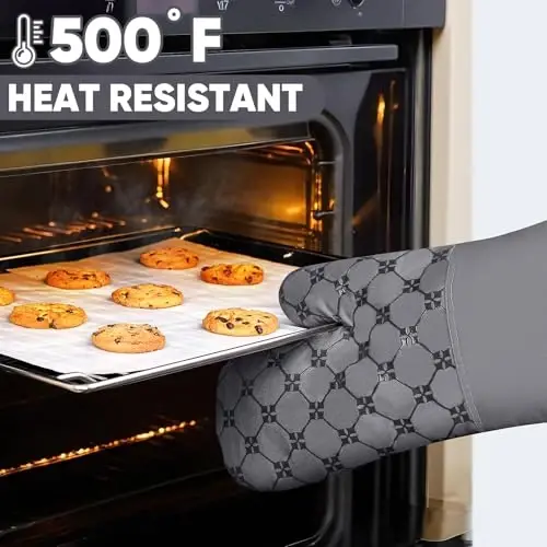 Oven Mitts Oshxona Sochiqlari Idish Sochiqlari Tutqichli Komplektlar 12 dona, Idish Sochiqlari Komplektlari, Pech Qo'lqoplari Issiqlikka Chidamli 500 Daraja bo'lgan Sirpanmaydigan Silikon Yuzali Pishirish Panjarasi - Kulrang - 5