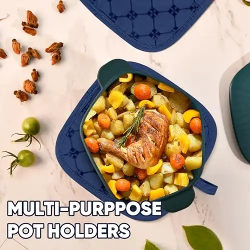 Oven Mitts Oshxona Sochiqlari Idish Yuvish Matolari Qozon Tutqichlari To'plamlari 12PCS, Idish Sochiqlari To'plamlari, Pech Qo'lqoplari Qozon Tagliklari Issiqlikka Chidamli 500 Daraja Sirpanmaydigan Silikon Yuzali Pishirish Grilda Pishirish-Dengiz Ko'k - 4